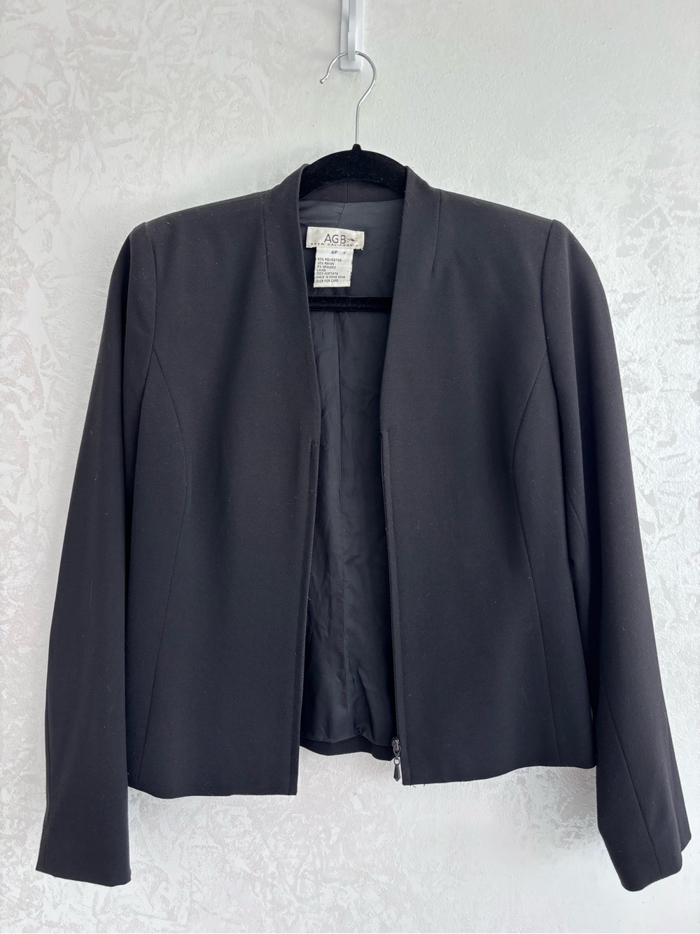 AGB Black Zip Front Blazer Jacket Size 4P